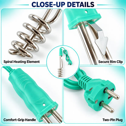 Electric Immersion Water Heater Rod with Spiral Coil and Hanging Rim Clip (1 Pc)