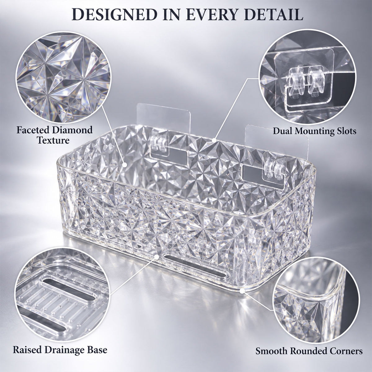 Diamond Design Bathroom Wall Rack for Toiletries and Cosmetic Storage (1 Pc)