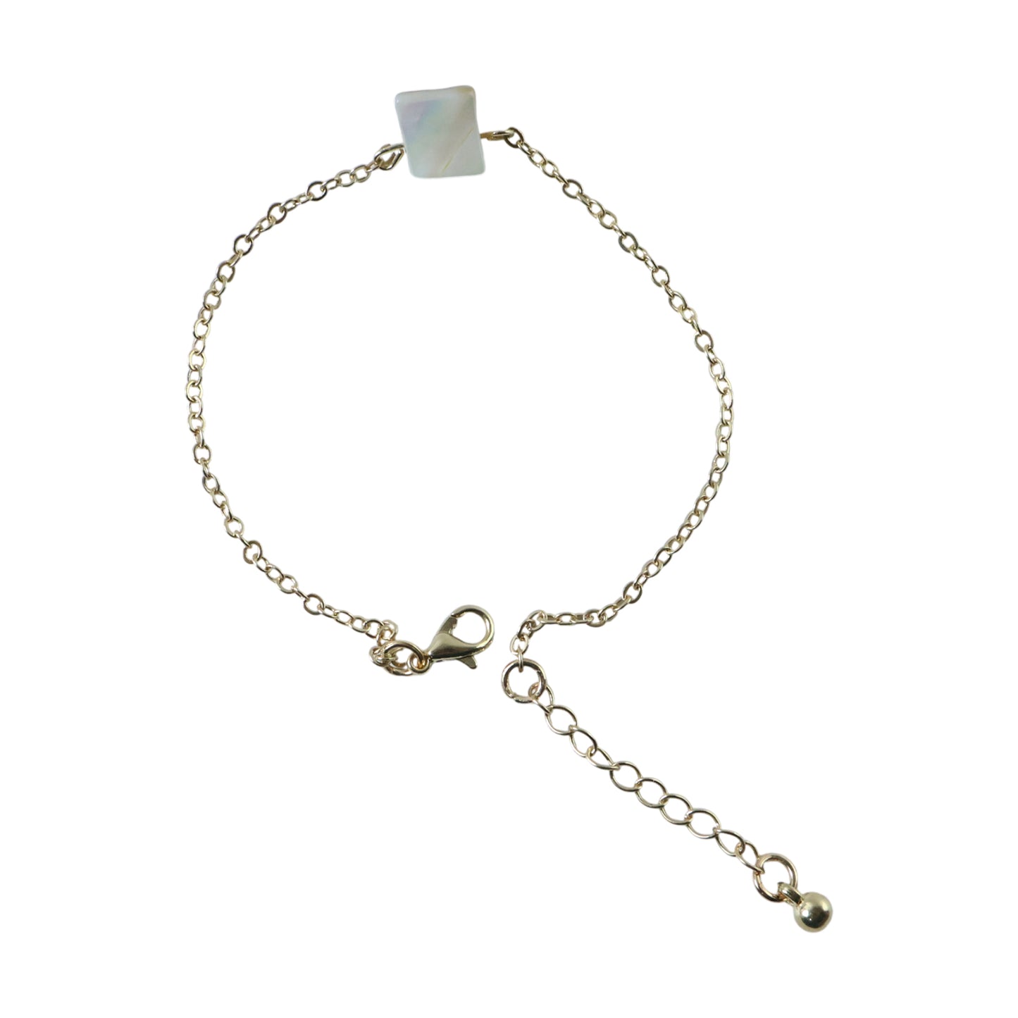 Square Stone Charm on Adjustable Chain Bracelet