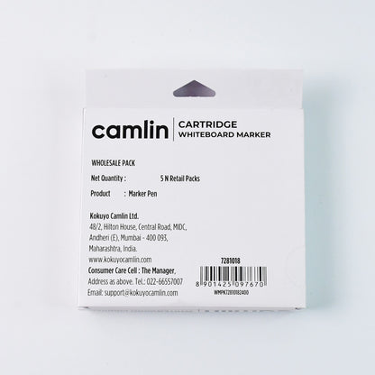 Camlin Cartridge Whiteboard Marker – Blue Color Long-Lasting Writing Refillable Markers (Pack of 5)