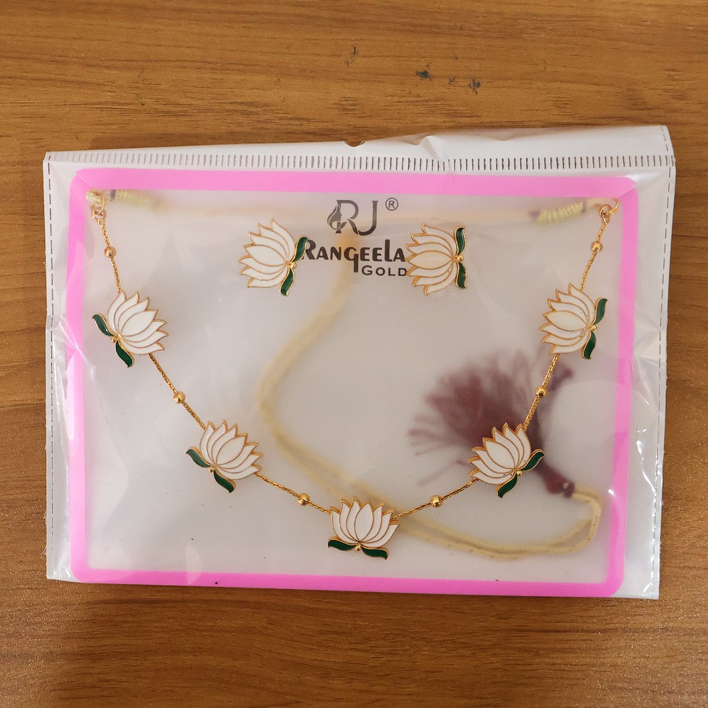 White Lotus Necklace Set – Adjustable Thread Traditional Jewellery