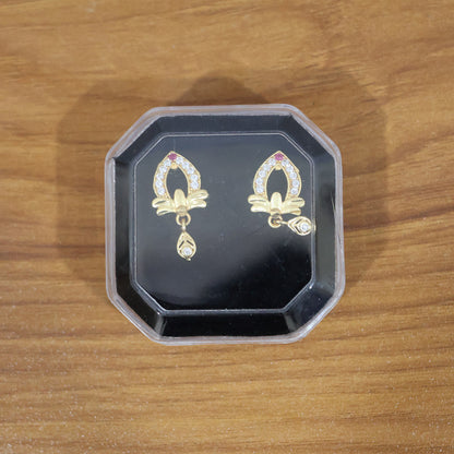 Designer Gold Earrings with Elegant Teardrop Cut & Crystal Work