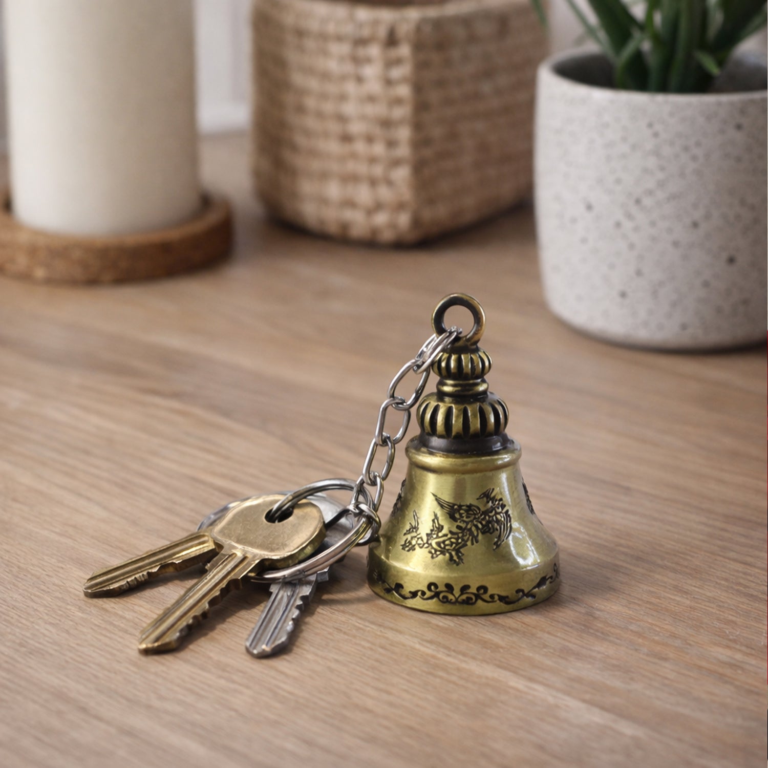 Metal Small Temple Bell Keychain, Motorcycle Bell Keychain (1 Pc / Mix Color)
