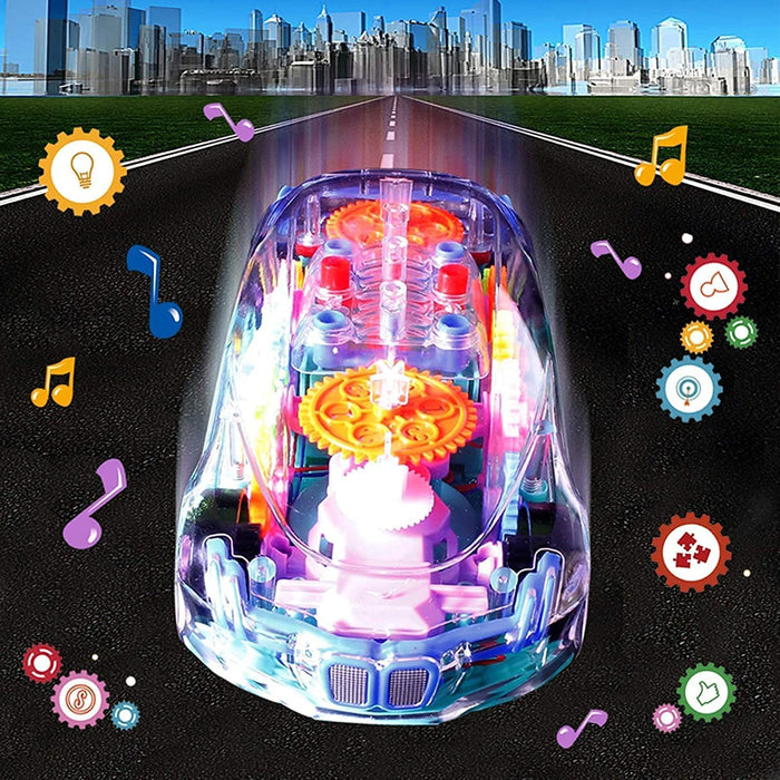 17793 Automatic 360 Degree Rotating Transparent Gear Concept Car with Musical and 3D Flashing Lights Toy for Kids Boys & Girls (Multicolor / Battery Not Included)
