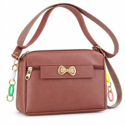 PU Leather Sling Bag for Women with Adjustable Strap and Bow (1 Pc)