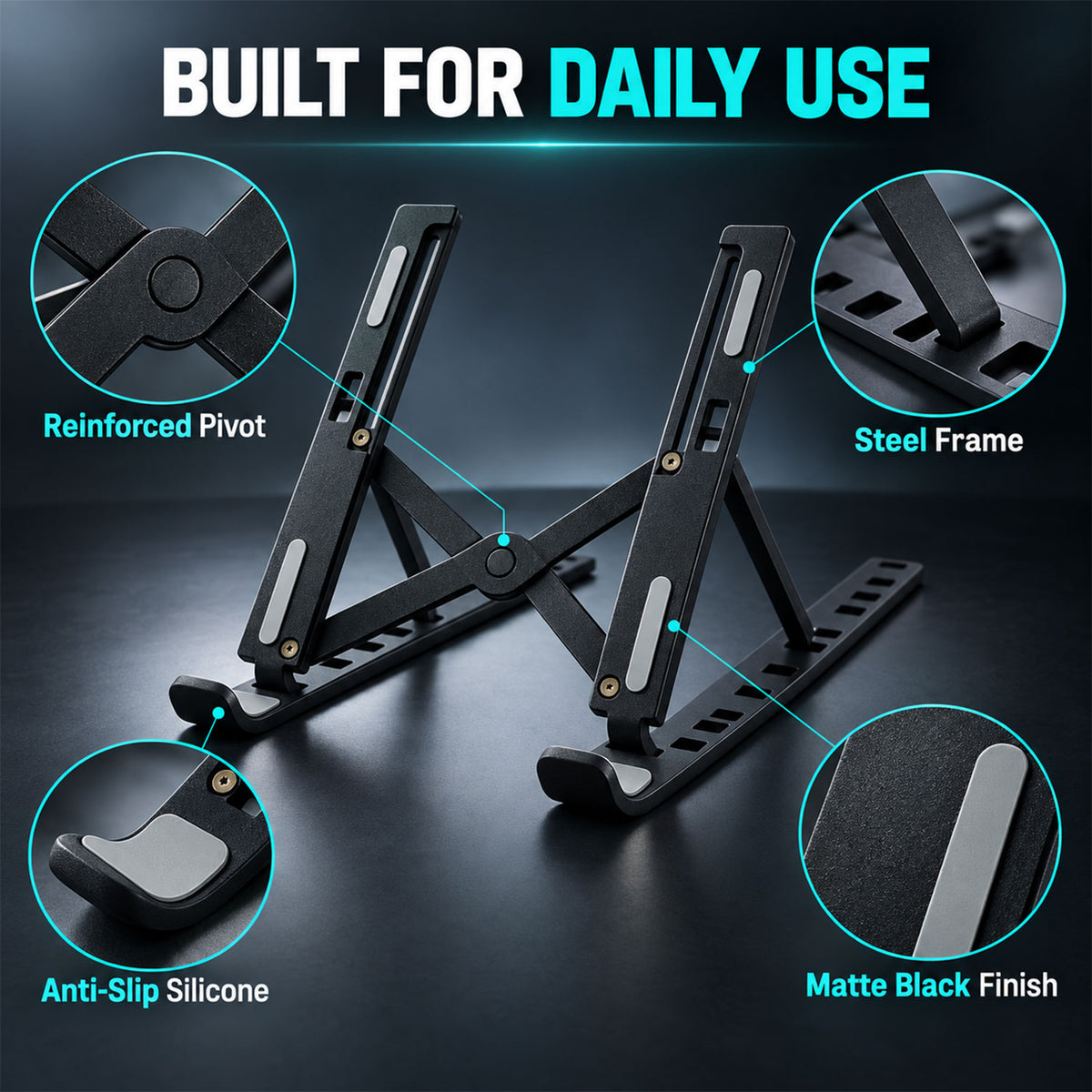 Foldable Adjustable Laptop Stand with Mobile Holder (1 Pc)