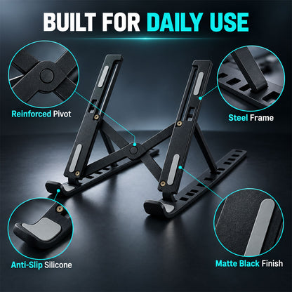 Foldable Adjustable Laptop Stand with Mobile Holder (1 Pc)