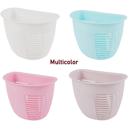 Hanging Plastic Storage Basket, Adhesive Wall Mounted Organizer Box Make Up Holder Shelf Bathroom Wall Basket Punch Free Drain Basket for Kitchen Bathroom, Wall Type Storage Basket (1 Pc)