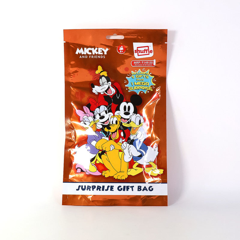 Disney Mickey & Friends Multipurpose Gift Bag with Snakes & Ladders Game, Puzzle Cards, and Fun Stickers for Kids