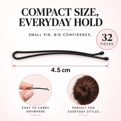 Metal Bobby Hair Pins with Rounded Tips for Buns and Daily Hairdos (32 Pc Set)