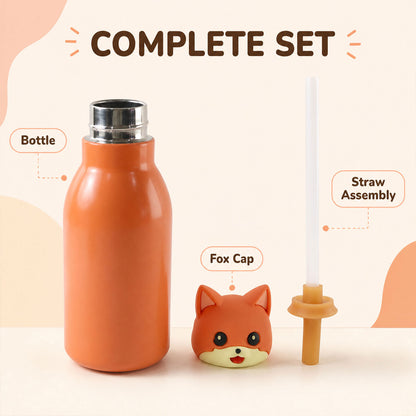 Kids Stainless Steel Vacuum Water Bottle with Straw (1 Pc 450ML, Mix Design)