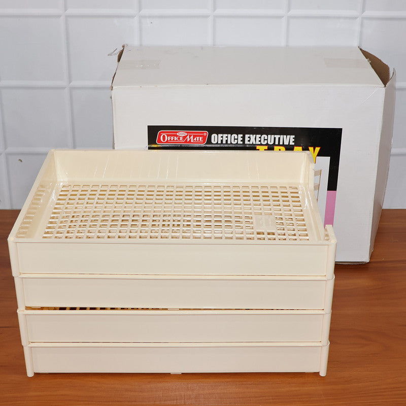 Office Mate 4-Layer Executive Document Tray | Premium Plastic Multi-Tier File Organizer (37.5 cm x 27.5 cm x 40 cm)