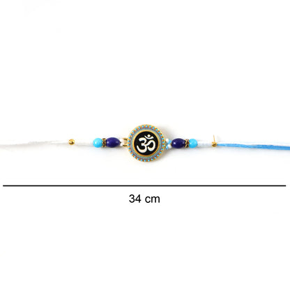 Om Designer Rakhi with Blue Beads (1 Pc)