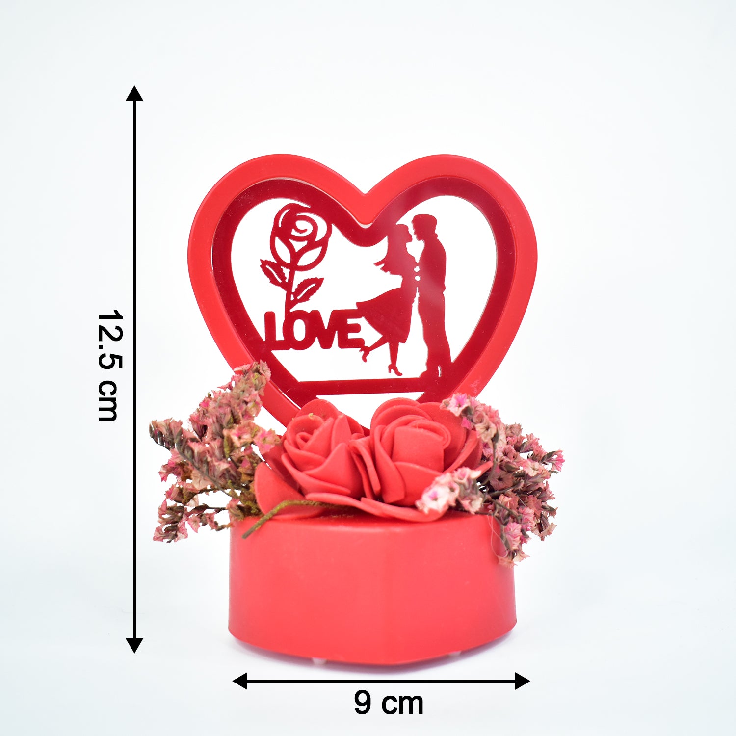 Romantic Heart-Shaped Love Couple Decorative Showpiece with Rose Base (1 Pc)