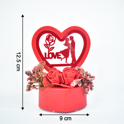 Romantic Heart-Shaped Love Couple Decorative Showpiece with Rose Base (1 Pc)