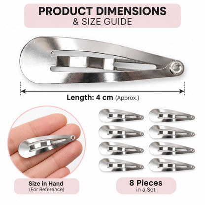 Metal Snap Hair Clips Set 4 Cm for Women and Girls (8 Pc)