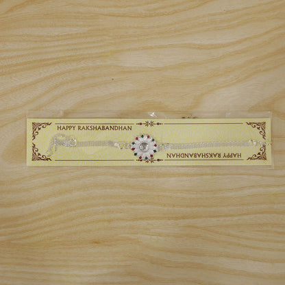 Silver Lotus Mandala Floral Enamel Crystal Stone Chain Rakhi