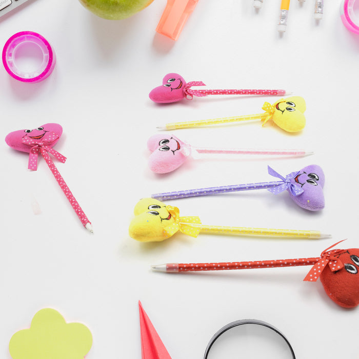 4292 Cute Cartoon Shape & Heart Design Facy Writting Pen Attached Rattle | Ball Pen Smooth Writing For Wedding , Events & Multiuse Pen  Best Pen l Use for Kids (12 Pcs Set Mix Design & Color)