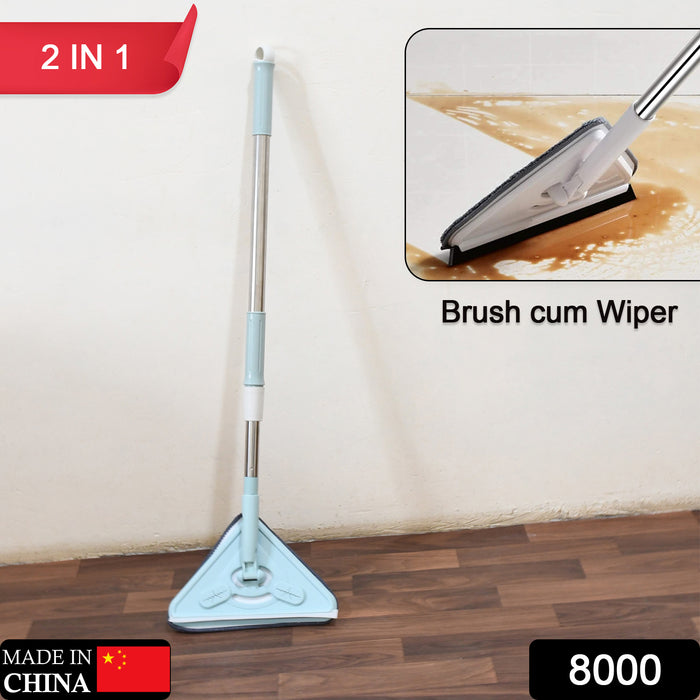 8000  2 In 1 Extendable Triangle Mop Retractable Cleaning Mop Brush & Viper, 360 Degree Rotating Floors Wall Cleaning Mop Dust Mop with Telescopic Handle and Reusable Mop Heads (1 Pc)