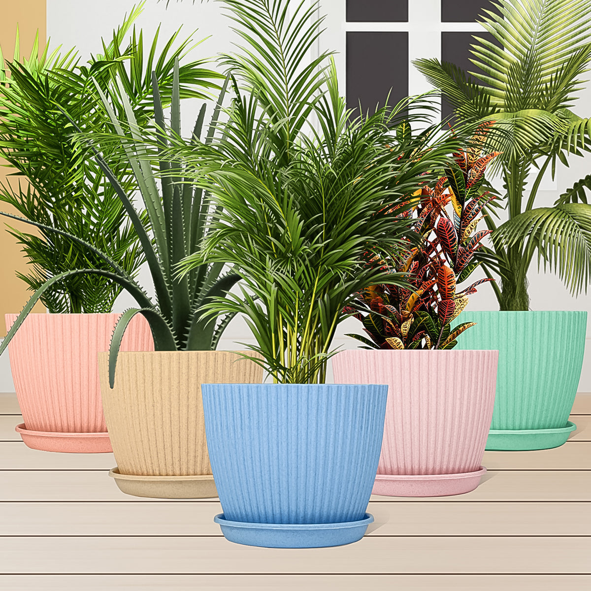 Indo Glow Plastic Flower Pot Set 5 Pack