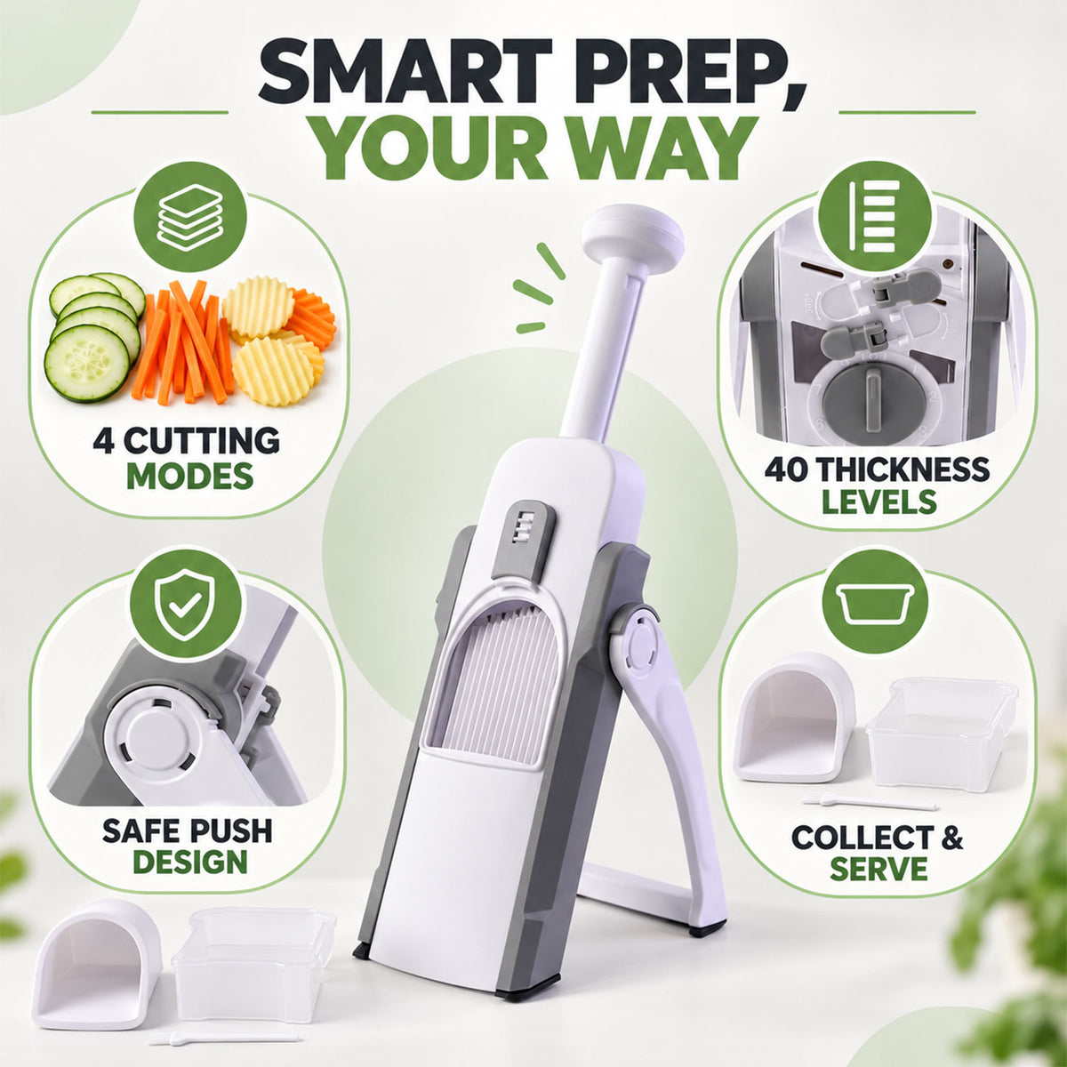 Manual Vegetable Slicer and Chopper with Adjustable Thickness and Tray (1 Set)