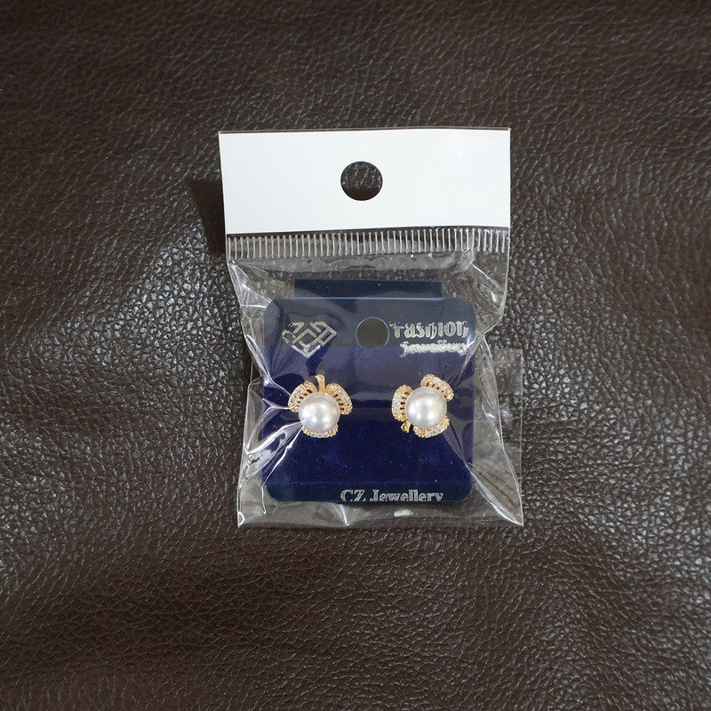 Elegant Pearl and CZ Stone Designer Stud Earrings for Women