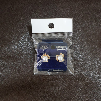 Elegant Pearl and CZ Stone Designer Stud Earrings for Women