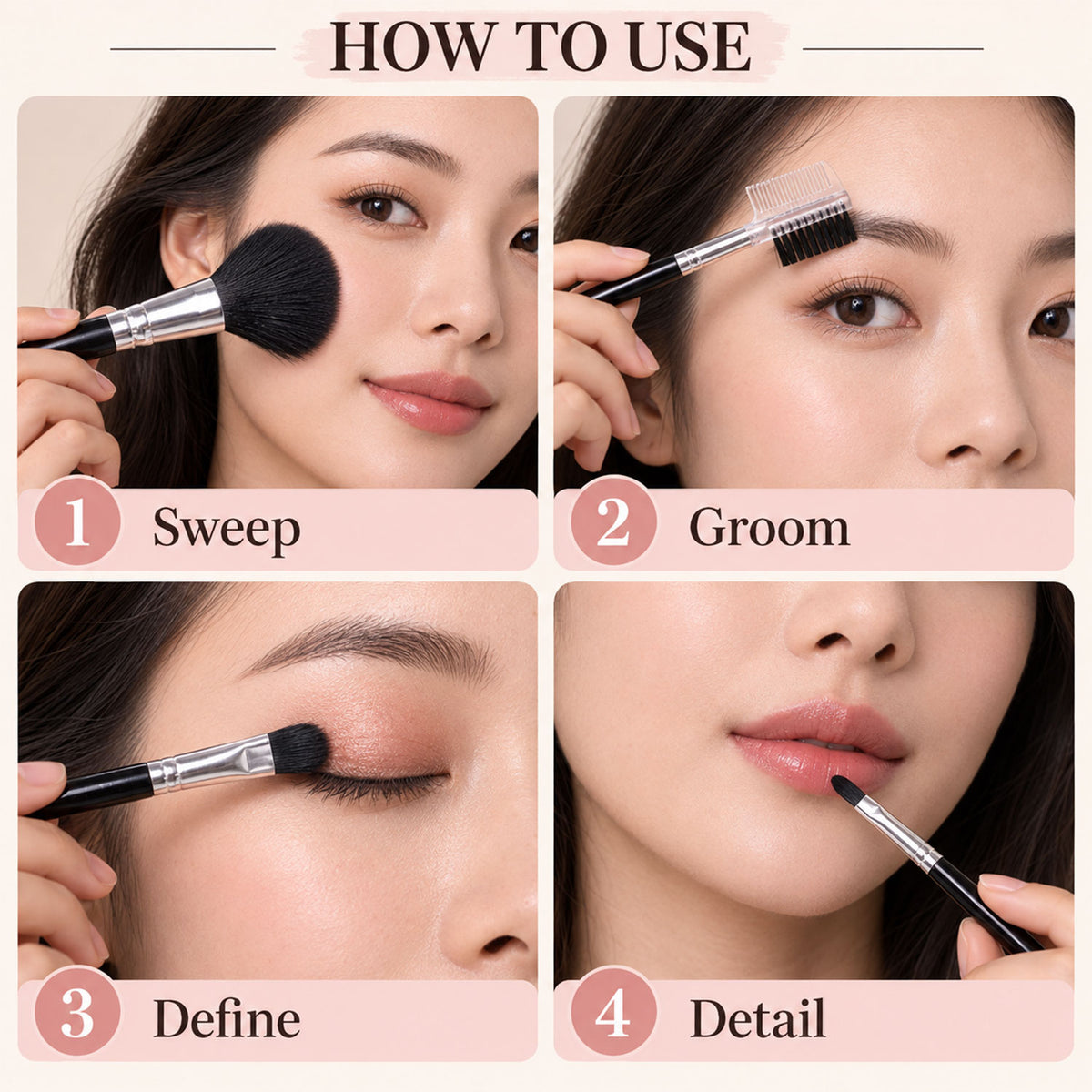 Mini Makeup Brush Set for Face Eye Brow and Lip Makeup with Compact Tools (5 Pc)