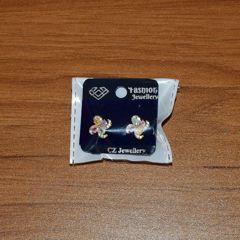 Pastel Crystal Flower Stud Earrings with Gold Finish for Women