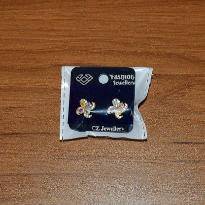 Pastel Crystal Flower Stud Earrings with Gold Finish for Women