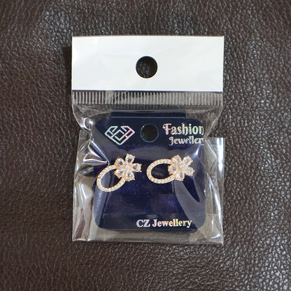 Floral Oval Loop CZ Stone Earrings for Women