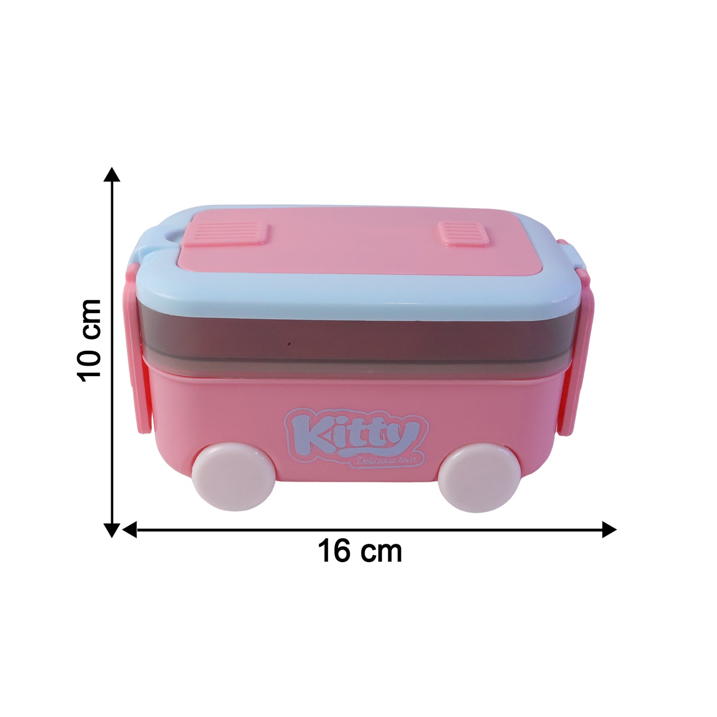 Car Shape Kids Lunch Box with Wheels Spoon and Fork for School Tiffin (1 Set)