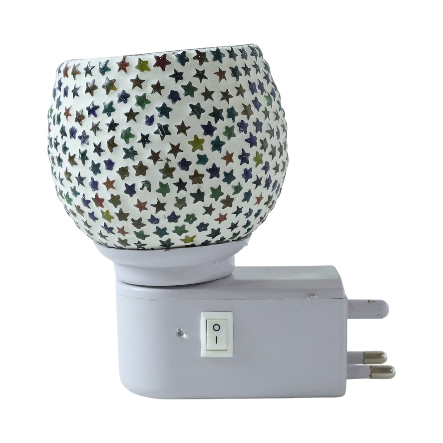 Warm glowing star pattern mosaic glass night lamp