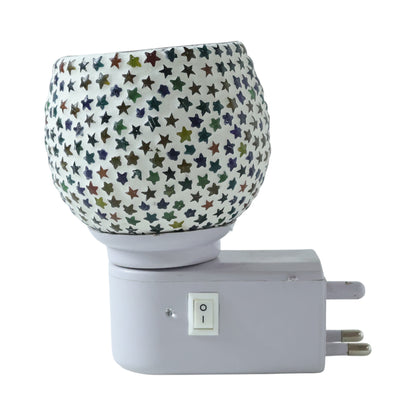 Warm glowing star pattern mosaic glass night lamp