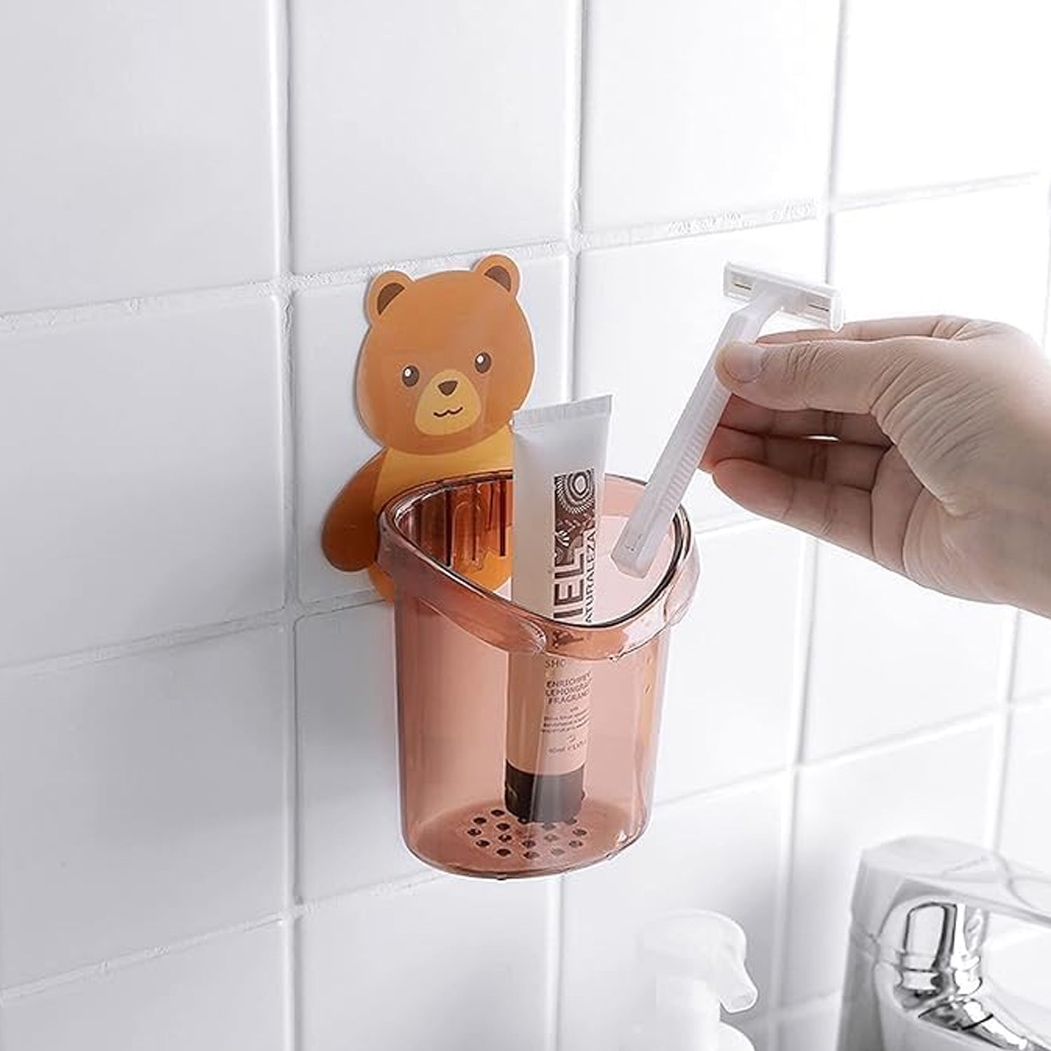 Cute Teddy Bear Toothbrush Holder for Kids (3 Pc Set)
