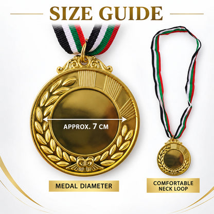 Gold Medal Gift with Tricolor Ribbon for Achievers, Kids and Winners (1 Pc)