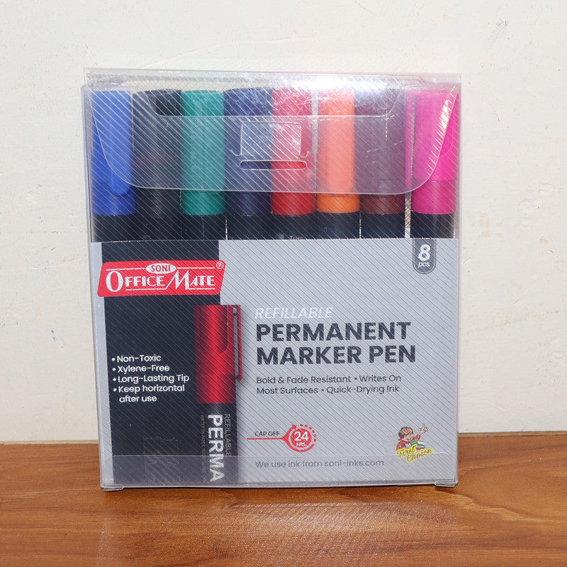 Permanent Marker Pen Set – Refillable, Quick-Drying, Multi-Color (Pack of 8)