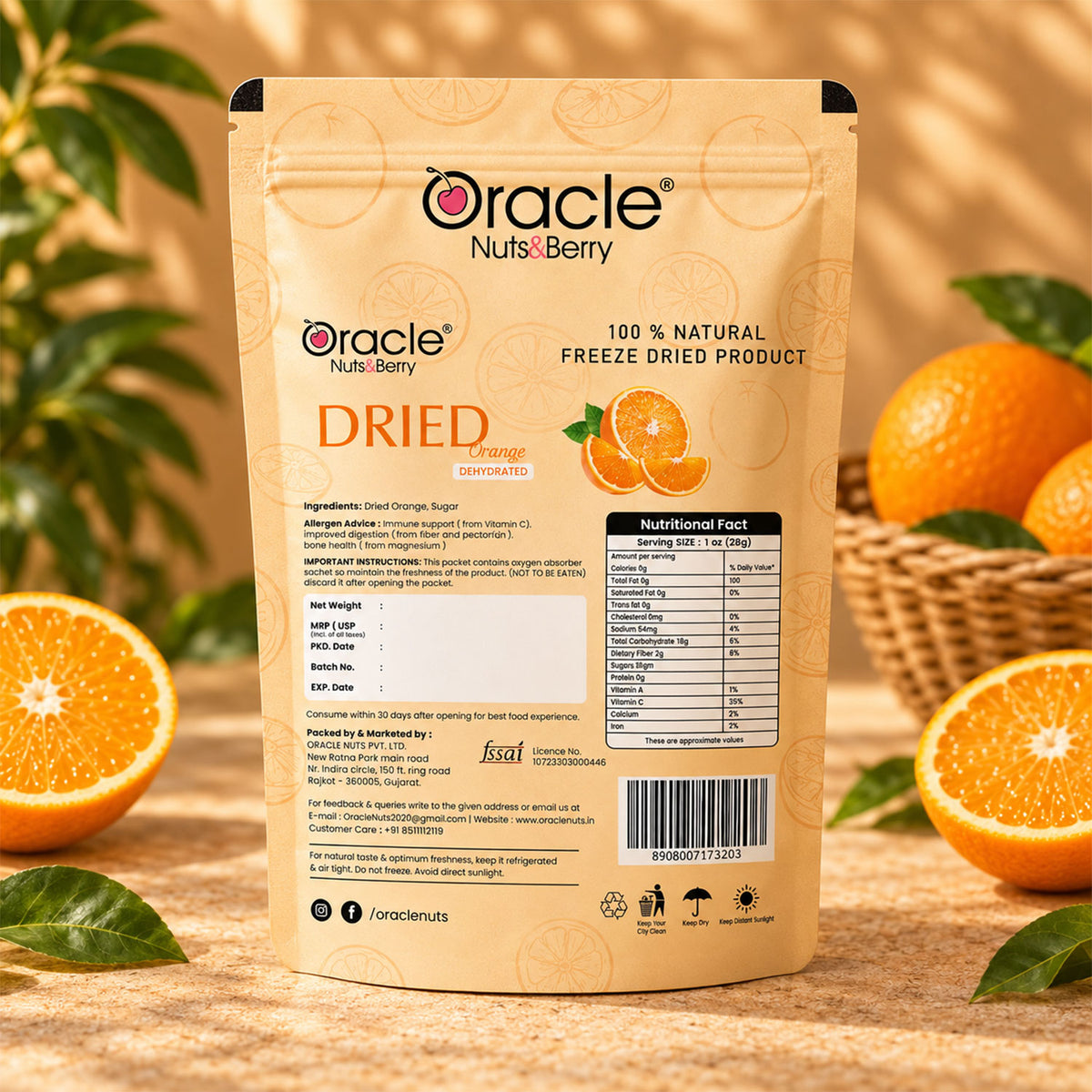 Dried Orange Slices Premium Tangy Dehydrated Fruit with Real Citrus Flavour (250g)