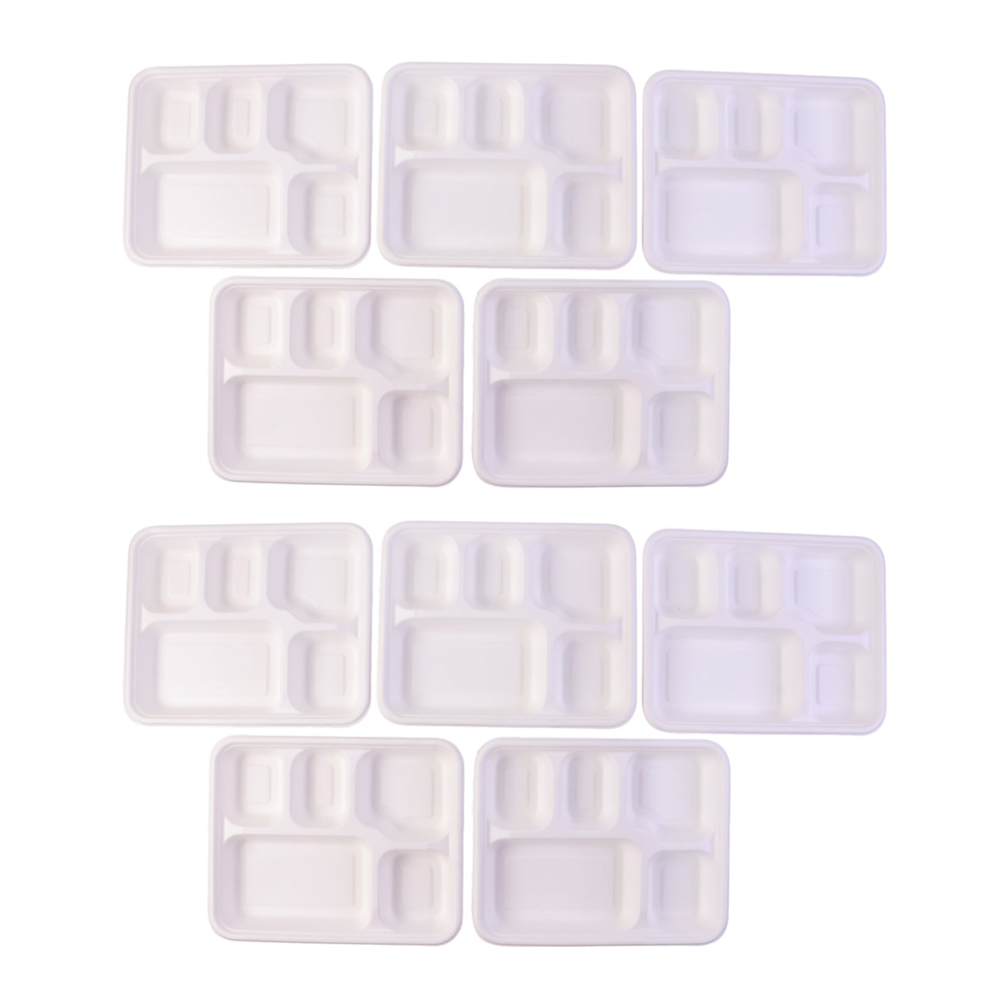 Vegnar 5 Compartment Compostable Bagasse Meal Tray 10 Pcs Set