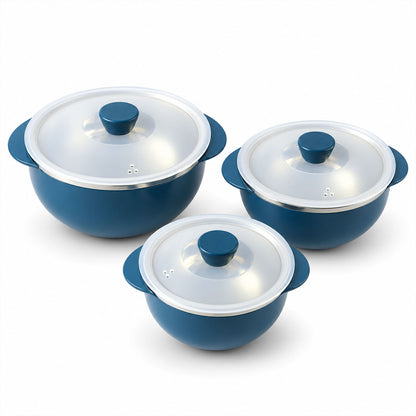 Apex Hot and Serve Serving Bowl Set with Lids, Steel Inner Casserole (3 Pc Set)
