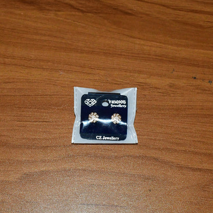 Gold Finish Round Crystal Stud Earrings with Floral Pattern for Women