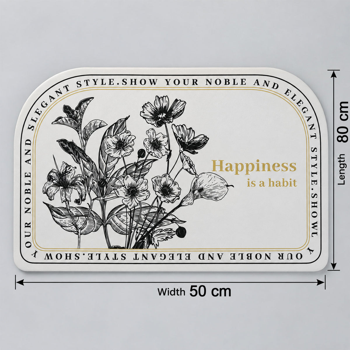 Absorbent Bathroom Mat, Half Round Botanical Quote Print Mat (1 Pc, 50x80 Cm)