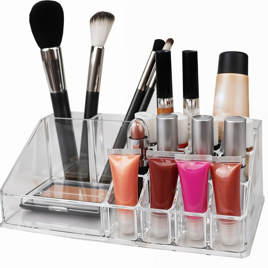 Top view of the clear acrylic organizer showing all 16 compartments