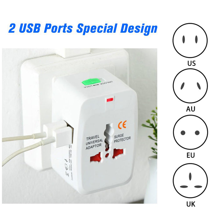 All-in-One Universal Worldwide Travelling AC Adaptor Plug (AU / UK / US / EU) International Power Charger Electric USB Power Plug Socket Adapter Converter (1 Pc)