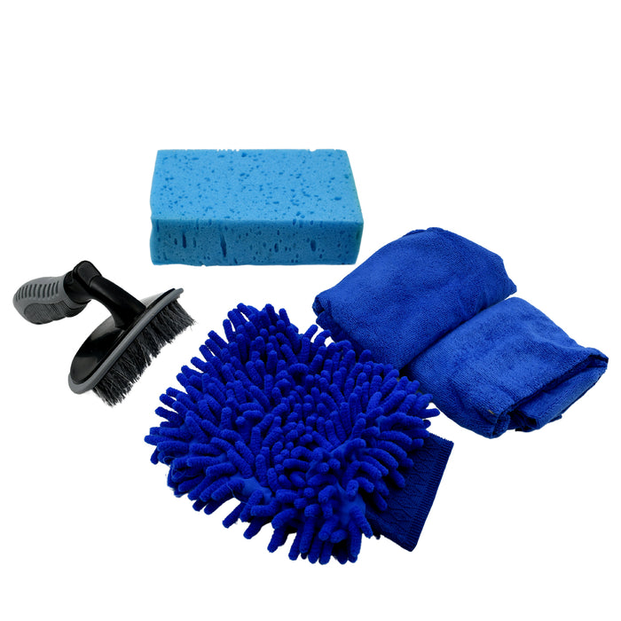 7565 Car / Bike Cleaning Combo Microfiber Car Wash Sponge and Gloves, Automobile Cleaning Sponges, 2 Wash Towel, 1 Brush, 1 Sponge, 1 Gloves, Car Wash Cleaning Tools Kit (5 Pcs Set)