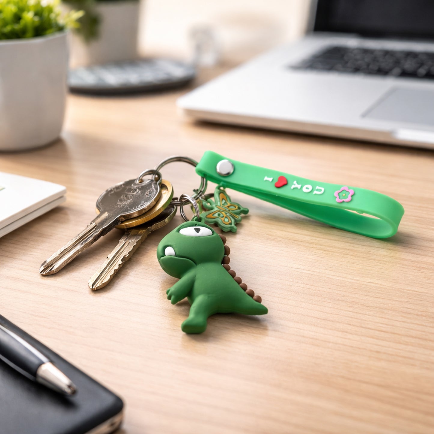 Cute Dinosaur Cartoon Keychain with Silicone Strap (1 Pc)