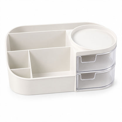 Vanity Organizer with Rotating Tray & Drawers for Easy Storage