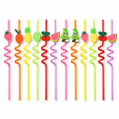 Child holding a drink with a truck decorated plastic straw