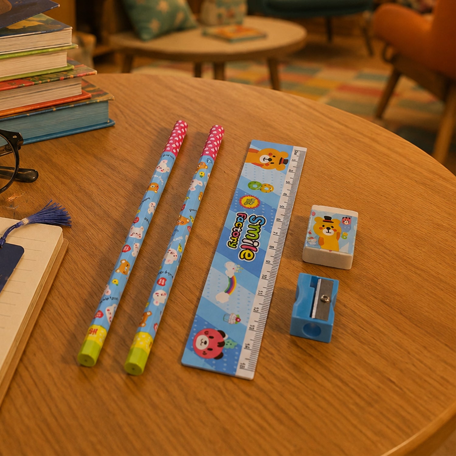 Cartoon Wooden Pencil Set – 5-in-1 Kids Stationery | Writezo