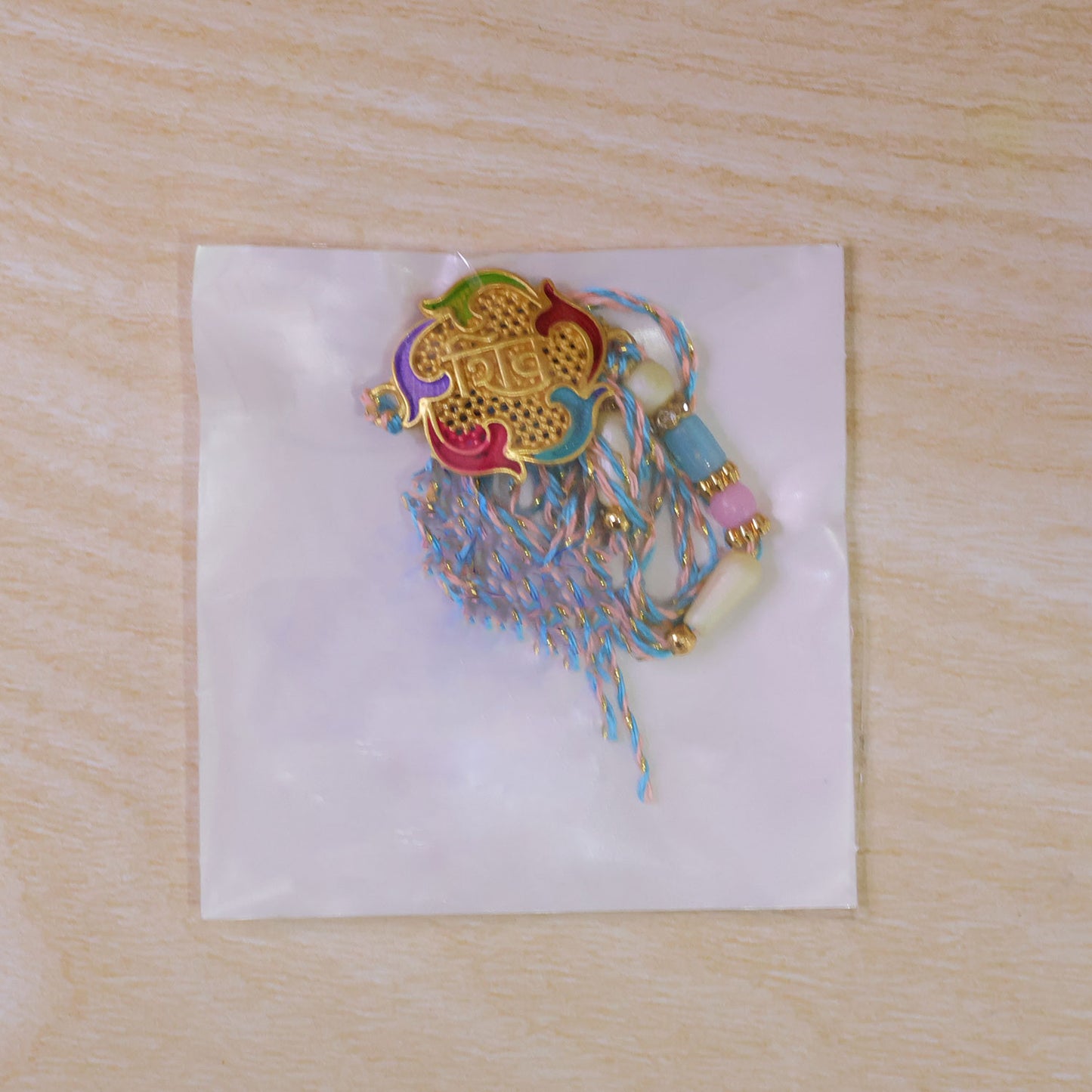 Meenakari Shiv Pendant Rakhi with Multicolor Beads
